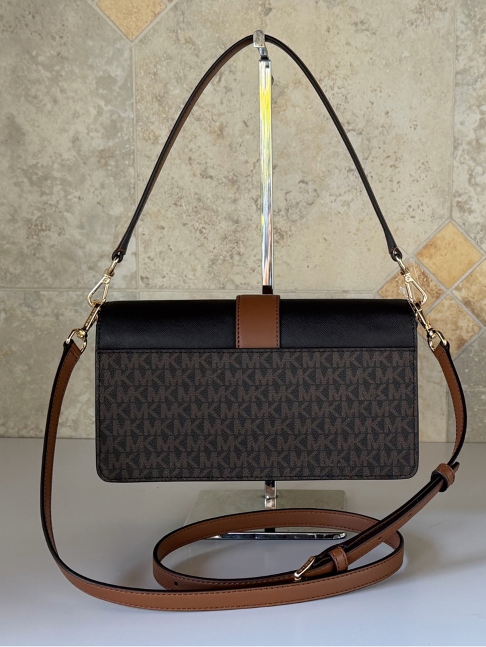 Michael Kors Greenwich MD Flap Shoulder Crossbody Bag MK Brown - Picture 2 of 12